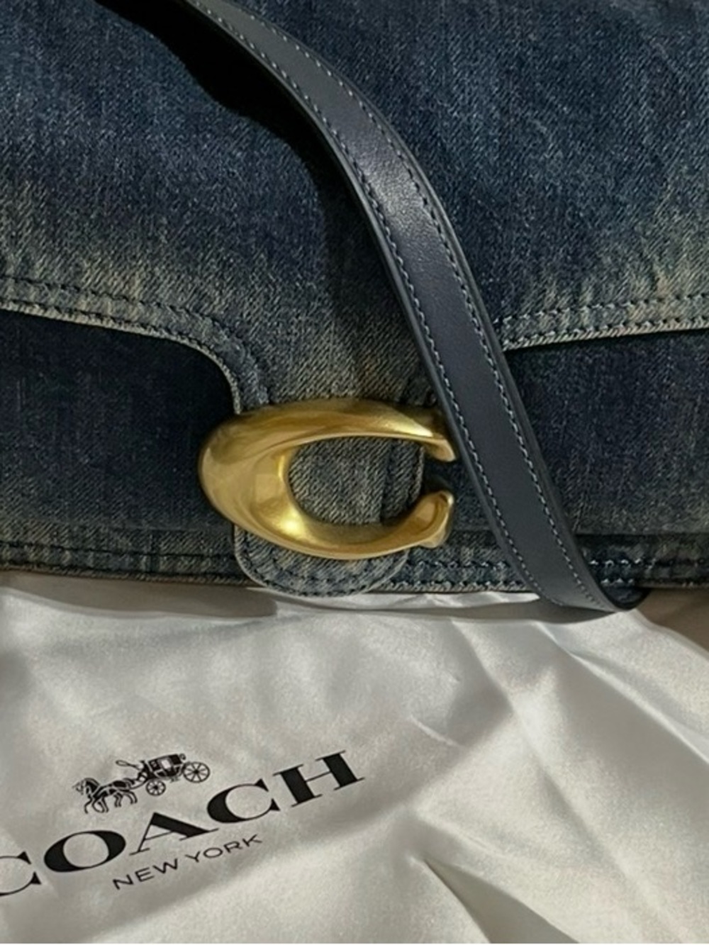 Coach Denim Shoulder Bag with Gold Hardware - Dark Blue